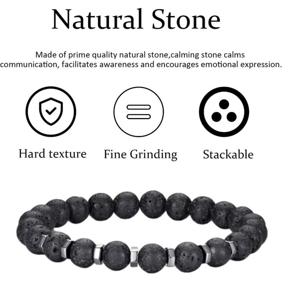 ⚡Rankeef Men 2 Black Tiger Eye 8MM Natural Stone Crystal Beaded Bracelet - Picture 6 of 7